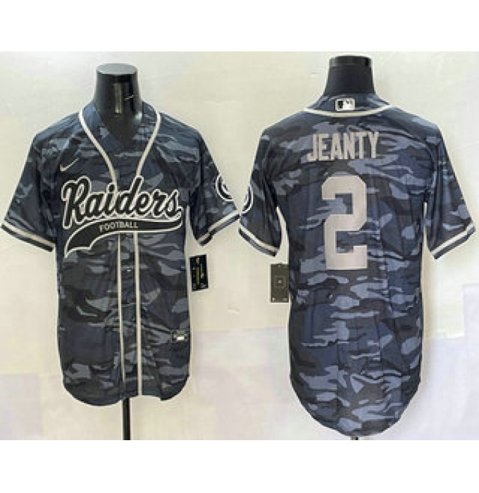 Men's Las Vegas Raiders #2 Ashton Jeanty Grey Camo With Cool Base Stitched Baseball Jersey