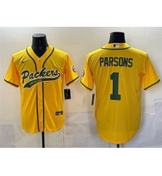Men's Green Bay Packers #1 Micah Parsons Gold Cool Base Stitched Baseball Jersey
