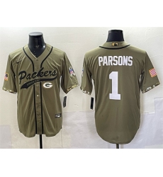 Men's Green Bay Packers #1 Micah Parsons Olive Salute to Service Cool Base Stitched Baseball Jersey