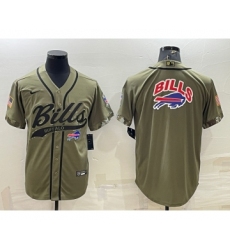 Men's Buffalo Bills Olive Salute to Service Team Big Logo Cool Base Stitched Baseball Jersey