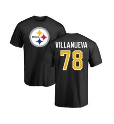 Football Pittsburgh Steelers #78 Alejandro Villanueva Black Name & Number Logo T-Shirt