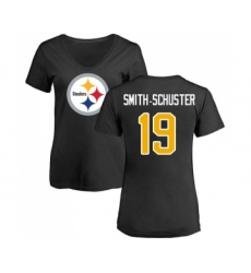 Football Women's Pittsburgh Steelers #19 JuJu Smith-Schuster Black Name & Number Logo Slim Fit T-Shirt