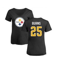 Football Women's Pittsburgh Steelers #25 Artie Burns Black Name & Number Logo Slim Fit T-Shirt