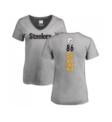 Football Women's Pittsburgh Steelers #86 Hines Ward Ash Backer V-Neck T-Shirt
