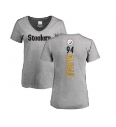 Football Women's Pittsburgh Steelers #94 Tyson Alualu Ash Backer V-Neck T-Shirt