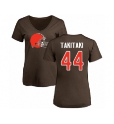 Football Women's Cleveland Browns #44 Sione Takitaki Brown Name & Number Logo T-Shirt