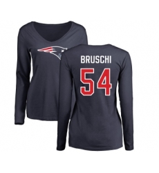 Football Women's New England Patriots #54 Tedy Bruschi Navy Blue Name & Number Logo Slim Fit Long Sleeve T-Shirt