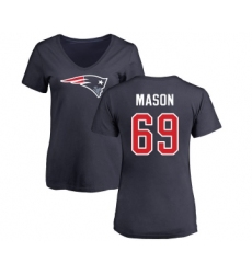 Football Women's New England Patriots #69 Shaq Mason Navy Blue Name & Number Logo Slim Fit T-Shirt