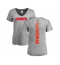 Football Women's Kansas City Chiefs #17 Mecole Hardman Ash Backer V-Neck T-Shirt