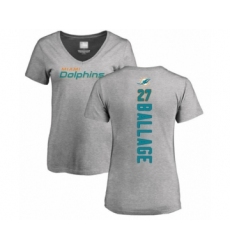Football Women's Miami Dolphins #27 Kalen Ballage Ash Backer T-Shirt