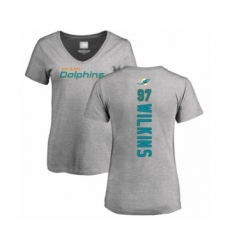 Football Women's Miami Dolphins #97 Christian Wilkins Ash Backer T-Shirt