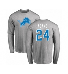 Football Detroit Lions #24 Andrew Adams Ash Name & Number Logo Long Sleeve T-Shirt