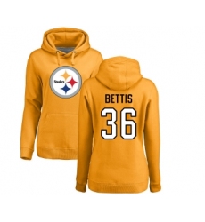 Football Women's Pittsburgh Steelers #36 Jerome Bettis Gold Name & Number Logo Pullover Hoodie
