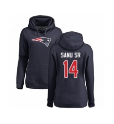 Football Women's New England Patriots #14 Mohamed Sanu Sr Navy Blue Name & Number Logo Pullover Hoodie