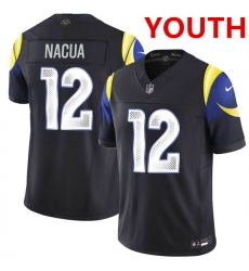 Youth los angeles rams #12 puka nacua midnight blue 2025 f.u.s.e. “rivalries” vapor limited football stitched jersey