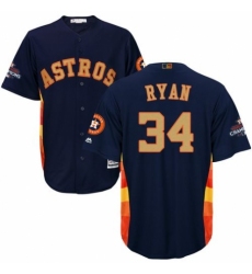 Youth Majestic Houston Astros #34 Nolan Ryan Authentic Navy Blue Alternate 2018 Gold Program Cool Base MLB Jersey