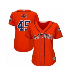 Women's Houston Astros #45 Carlos Lee Authentic Orange Alternate Cool Base 2019 World Series Bound Baseball Jersey