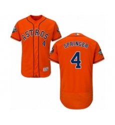 Men's Houston Astros #4 George Springer Orange Alternate Flex Base Authentic Collection 2019 World Series Bound Baseball Jersey