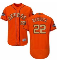Men's Majestic Houston Astros #22 Josh Reddick Orange Alternate 2018 Gold Program Flex Base Authentic Collection MLB Jersey