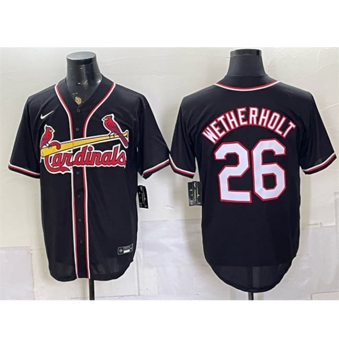 Men's St. Louis Cardinals #26 JJ Wetherholt 2026 Fashion Replica Black Out Stitched Baseball Jersey