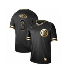 Men's Chicago Cubs #3 David Ross Authentic Black Gold Fashion Baseball Jersey