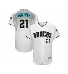 Men's Arizona Diamondbacks #21 Zack Greinke White Teal Alternate Authentic Collection Flex Base Baseball Jersey