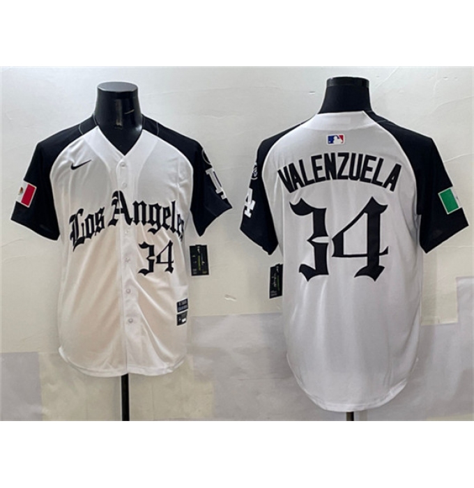 Men's Los Angeles Dodgers #34 Fernando Valenzuela White Black Mexico 2025 LA Gothic Style With Fernando Vapor Premier Limited Stitched Baseball Jersey