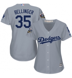 Women's Majestic Los Angeles Dodgers #35 Cody Bellinger Authentic Grey Road Cool Base 2018 World Series MLB Jersey