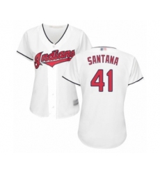 Women's Cleveland Indians #41 Carlos Santana Authentic White Home Cool Base Baseball Jersey