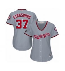Women's Washington Nationals #37 Stephen Strasburg Authentic Grey Road Cool Base 2019 World Series Bound Baseball Jersey