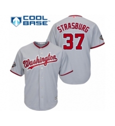Youth Washington Nationals #37 Stephen Strasburg Authentic Grey Road Cool Base 2019 World Series Bound Baseball Jersey