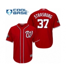 Youth Washington Nationals #37 Stephen Strasburg Authentic Red Alternate 1 Cool Base 2019 World Series Bound Baseball Jersey