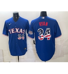 Men's Texas Rangers #34 Nolan Ryan Royal 2026 USA 250 Fourth of July Home Stitched Baseball Jersey