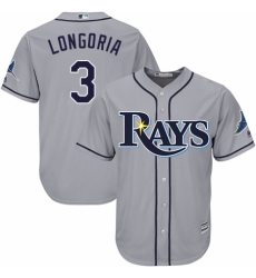 Men's Majestic Tampa Bay Rays #3 Evan Longoria Replica Grey Road Cool Base MLB Jersey