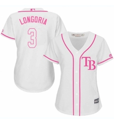 Women's Majestic Tampa Bay Rays #3 Evan Longoria Replica White Fashion Cool Base MLB Jersey