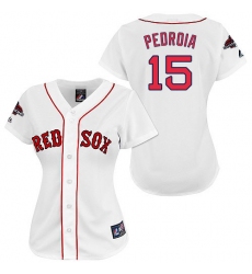 Women's Majestic Boston Red Sox #15 Dustin Pedroia Authentic White 2018 World Series Champions MLB Jersey