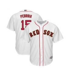 Youth Boston Red Sox #15 Dustin Pedroia Authentic White 2019 Gold Program Cool Base Baseball Jersey