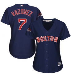 Women's Majestic Boston Red Sox #7 Christian Vazquez Authentic Navy Blue Alternate Road 2018 World Series Champions MLB Jersey