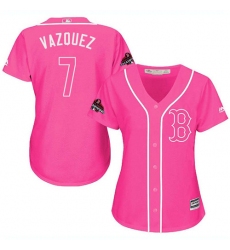 Women's Majestic Boston Red Sox #7 Christian Vazquez Authentic Pink Fashion 2018 World Series Champions MLB Jersey