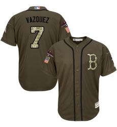 Youth Majestic Boston Red Sox #7 Christian Vazquez Authentic Green Salute to Service 2018 World Series Champions MLB Jersey