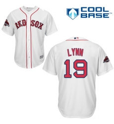 Youth Majestic Boston Red Sox #19 Fred Lynn Authentic White Home Cool Base 2018 World Series Champions MLB Jersey
