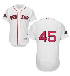 Men's Majestic Boston Red Sox #45 Pedro Martinez White Home Flex Base Authentic Collection 2018 World Series Champions MLB Jersey