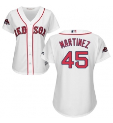 Women's Majestic Boston Red Sox #45 Pedro Martinez Authentic White Home 2018 World Series Champions MLB Jersey
