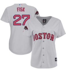 Women's Majestic Boston Red Sox #27 Carlton Fisk Authentic Grey Road 2018 World Series Champions MLB Jersey