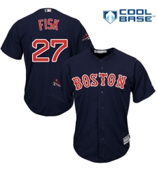 Youth Majestic Boston Red Sox #27 Carlton Fisk Authentic Navy Blue Alternate Road Cool Base 2018 World Series Champions MLB Jersey