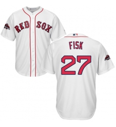Youth Majestic Boston Red Sox #27 Carlton Fisk Authentic White Home Cool Base 2018 World Series Champions MLB Jersey