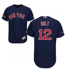 Men's Majestic Boston Red Sox #12 Brock Holt Navy Blue Alternate Flex Base Authentic Collection 2018 World Series Champions MLB Jersey