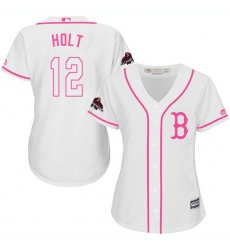 Women's Majestic Boston Red Sox #12 Brock Holt Authentic White Fashion 2018 World Series Champions MLB Jersey