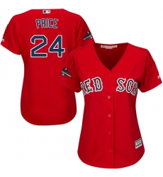 Women's Majestic Boston Red Sox #24 David Price Authentic Red Alternate Home 2018 World Series Champions MLB Jersey
