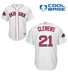 Youth Majestic Boston Red Sox #21 Roger Clemens Authentic White Home Cool Base 2018 World Series Champions MLB Jersey